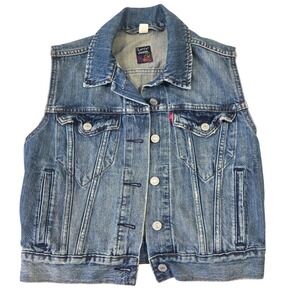 Vintage Levis Womens Denim Trucker Vest Boho Western Retro Medium Wash Size M